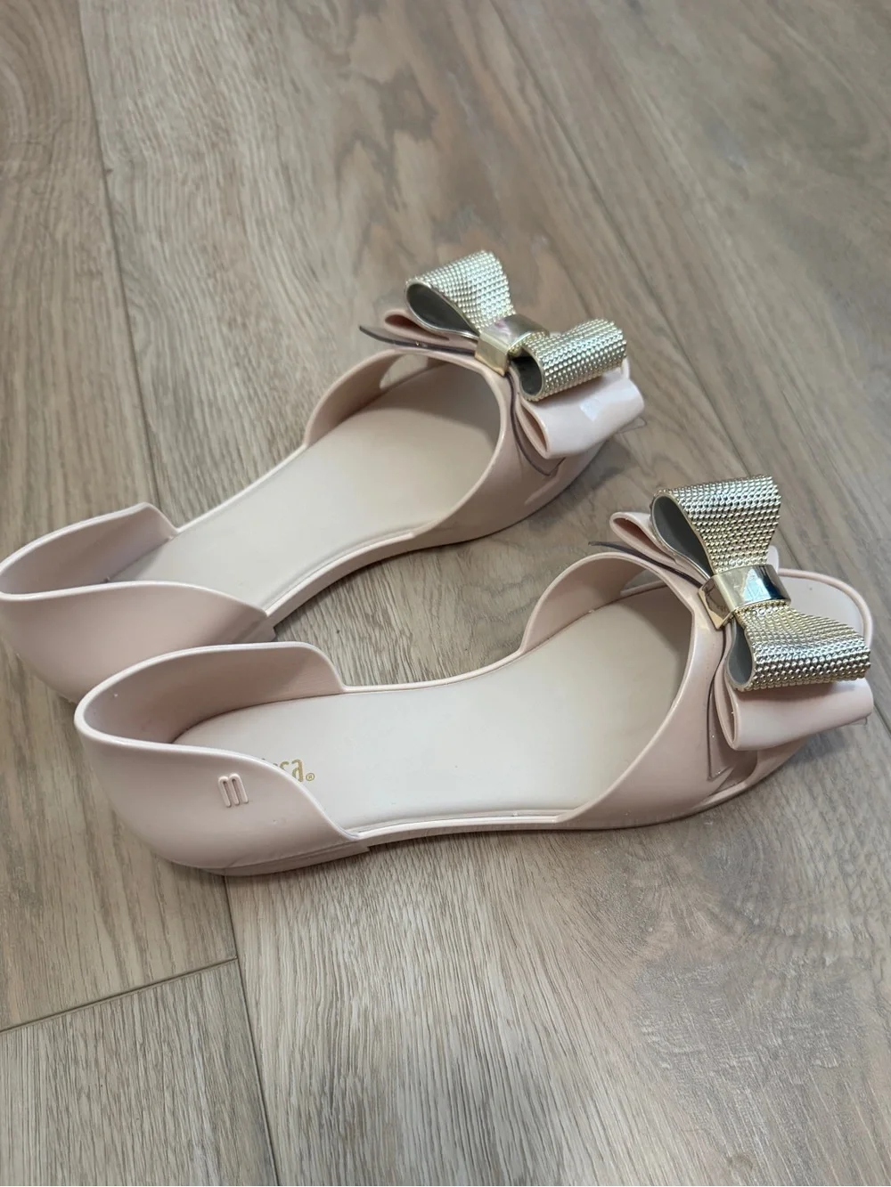 Melissa Seduction V Jelly Beige Flats with Textured Gold Bow Sz. 8 - Picture 4 of 12